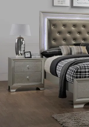 Organize Your Space with Modern Glam Two Drawer Nightstand, Embossed Crocodile Pattern, Spacious Storage, Champagne Finish