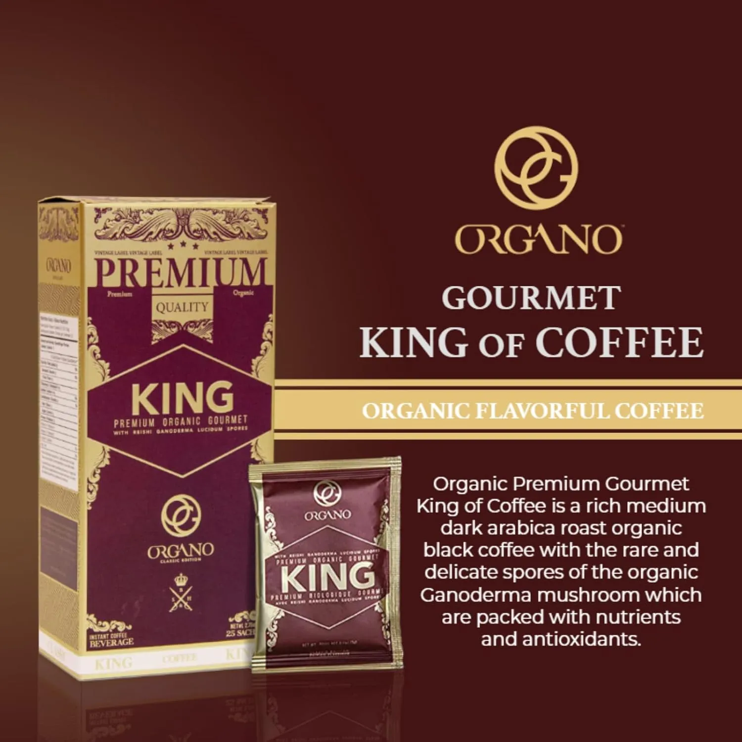 ORGANO King of Coffee, 100% Certified Ganoderma Lucidum (25 Sachets)