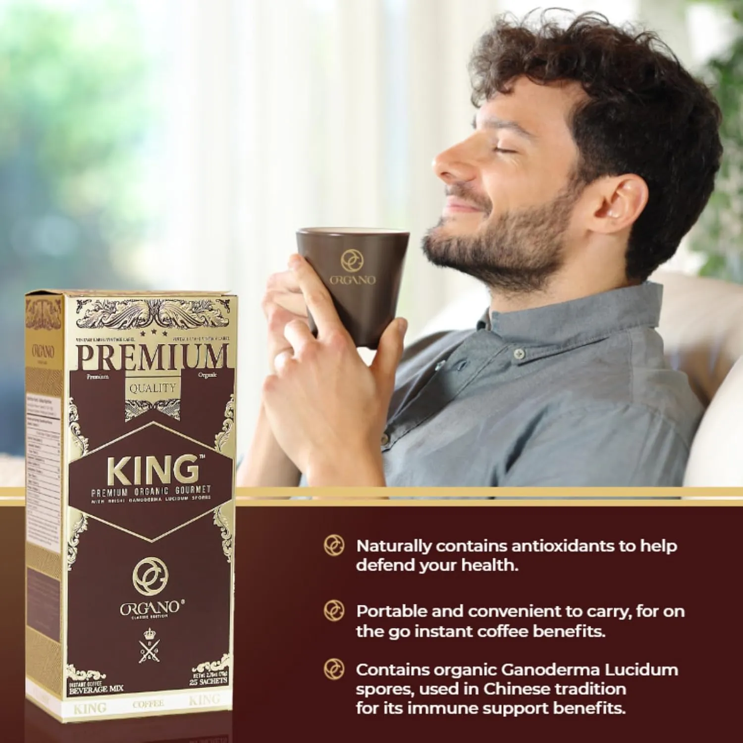 ORGANO King of Coffee, 100% Certified Ganoderma Lucidum (25 Sachets)