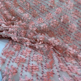 Organza Dobby - Metallic & Faux Fur Fringing - Pink