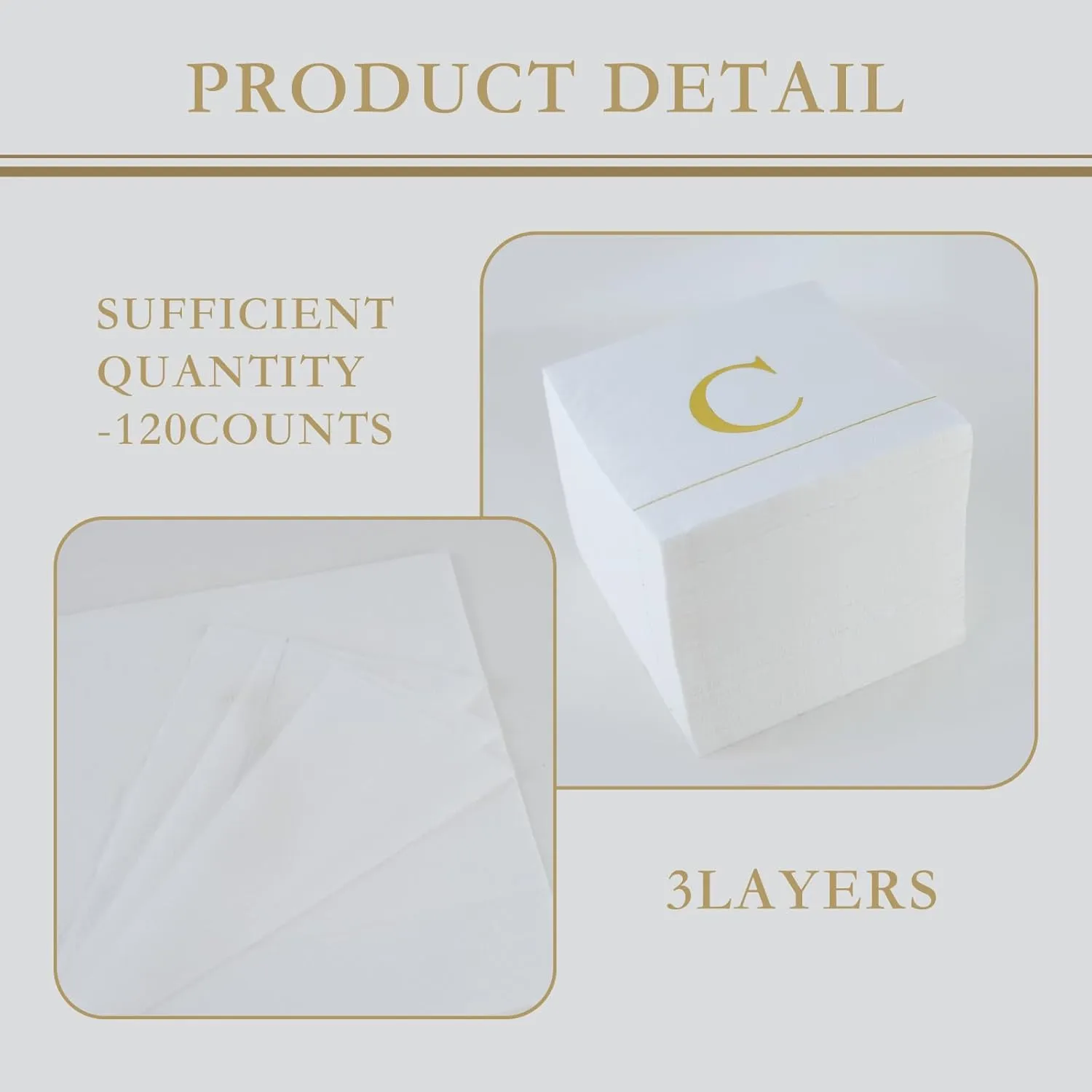 Ottin Monogrammed Letter C 120 Packs Initial Paper Cocktial Napkins 5'' Elegant Metallic Golden Foil Disposable Napkins for Brithday Wedding Party Engagement Baby Shower Bridal Shower