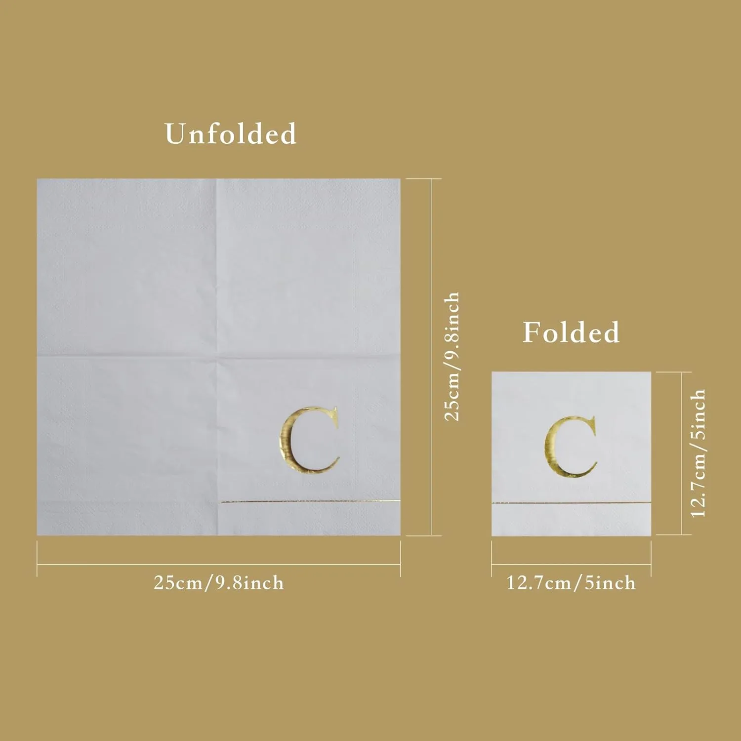 Ottin Monogrammed Letter C 120 Packs Initial Paper Cocktial Napkins 5'' Elegant Metallic Golden Foil Disposable Napkins for Brithday Wedding Party Engagement Baby Shower Bridal Shower