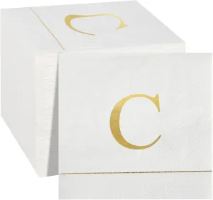 Ottin Monogrammed Letter C 120 Packs Initial Paper Cocktial Napkins 5'' Elegant Metallic Golden Foil Disposable Napkins for Brithday Wedding Party Engagement Baby Shower Bridal Shower