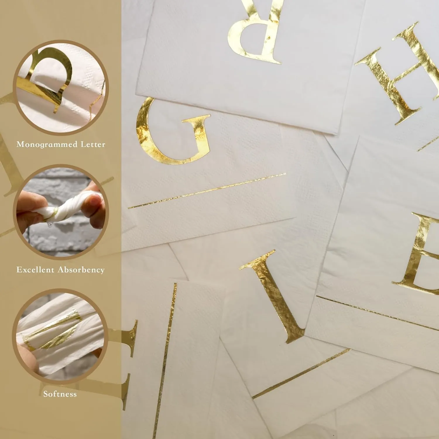 Ottin Monogrammed Letter C 120 Packs Initial Paper Cocktial Napkins 5'' Elegant Metallic Golden Foil Disposable Napkins for Brithday Wedding Party Engagement Baby Shower Bridal Shower
