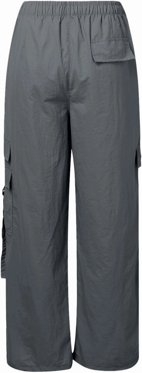 Parachute Pants for Women Wide Leg Cargo Pants Y2K Streetwear Casual Elastic Waist Hiking Trousers with Pockets