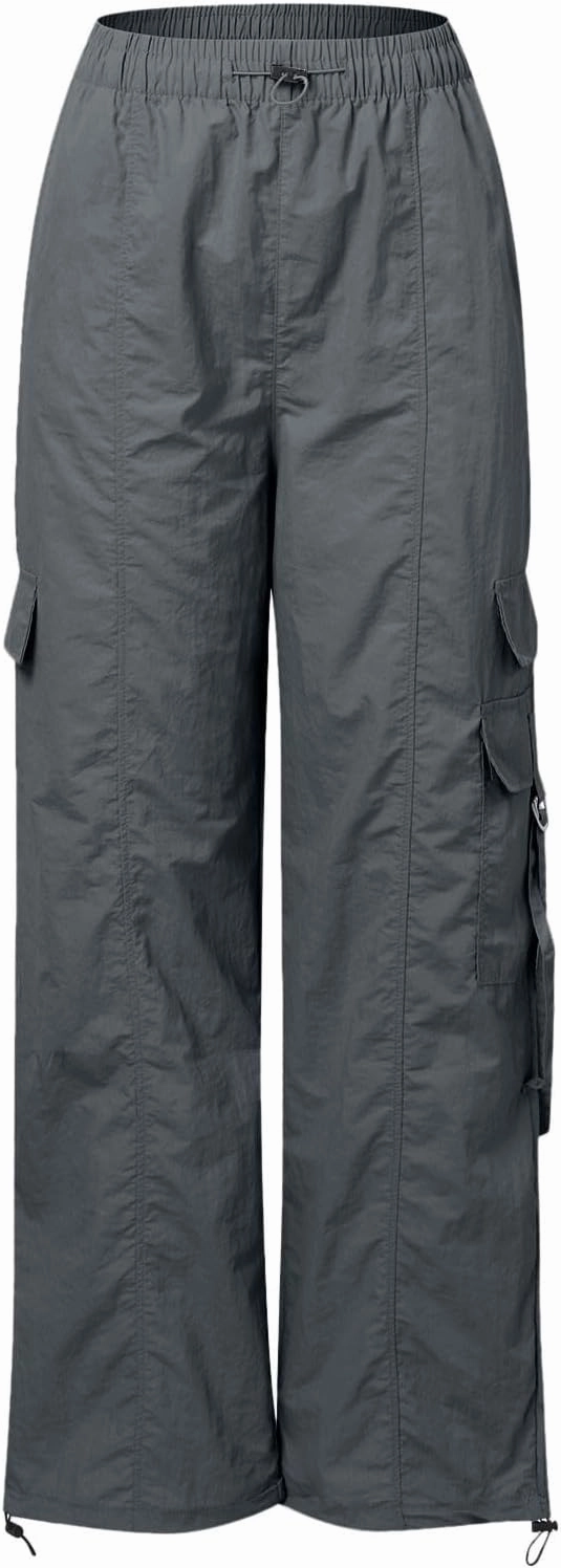 Parachute Pants for Women Wide Leg Cargo Pants Y2K Streetwear Casual Elastic Waist Hiking Trousers with Pockets