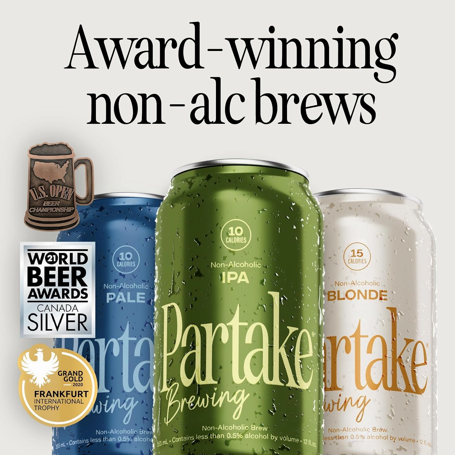 Partake Brewing Craft Non Alcoholic Beer, IPA 24 Pack x 12 Fl Oz Cans - Low-Calorie, Low-Carb, No Sugar, All-Natural Ingredients - Award-Winning Taste, Non Alcoholic Beer Without the Empty Calories