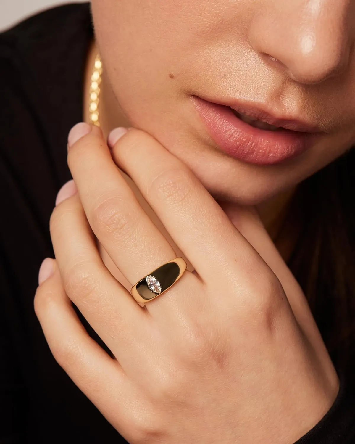 PAVOI 14K Gold Plated Chunky Dome Statement Ring for Women | Marquise Cubic Zirconia Dome Ring | Thick Stackable Bands