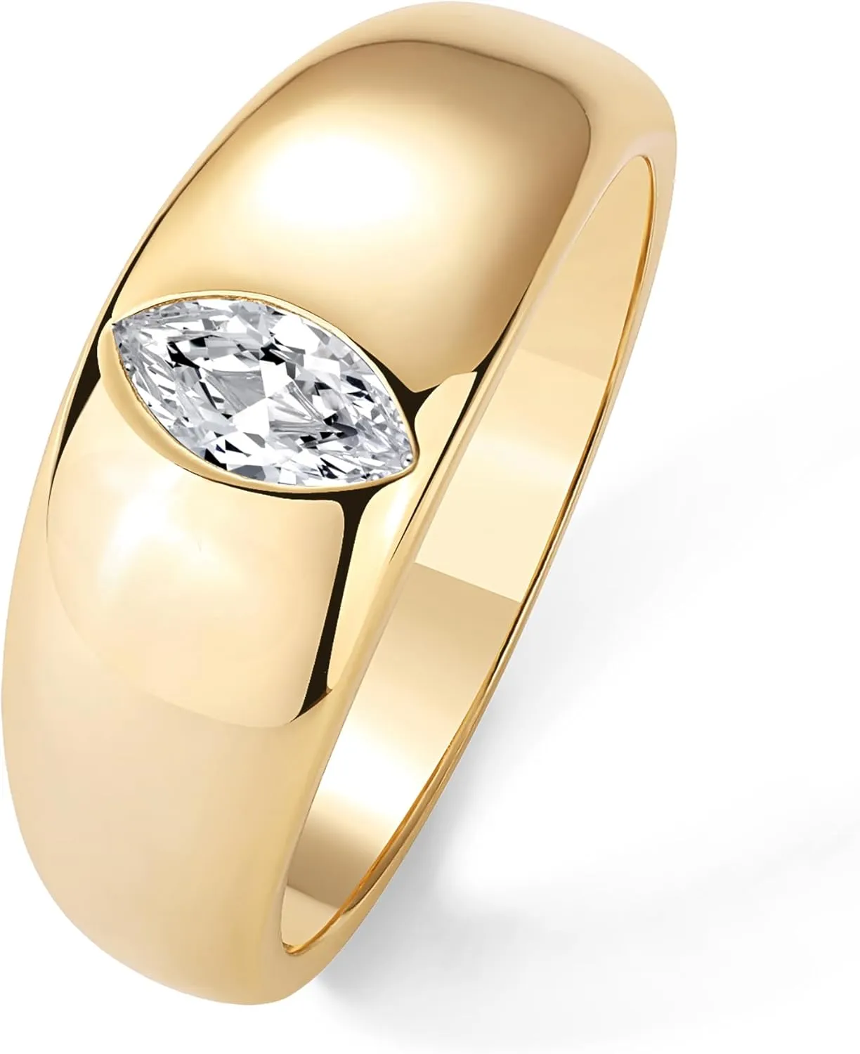 PAVOI 14K Gold Plated Chunky Dome Statement Ring for Women | Marquise Cubic Zirconia Dome Ring | Thick Stackable Bands