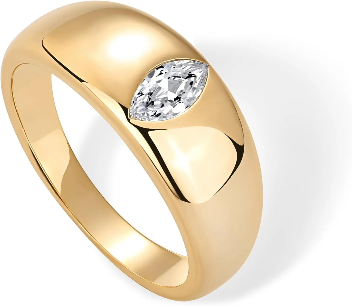 PAVOI 14K Gold Plated Chunky Dome Statement Ring for Women | Marquise Cubic Zirconia Dome Ring | Thick Stackable Bands