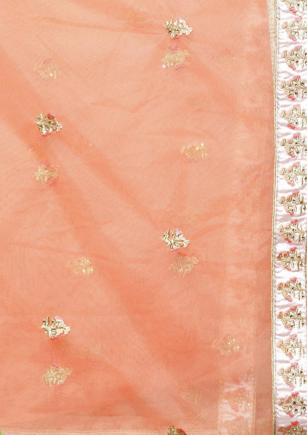 Peach and Pink Silk Semi Stitched Lehenga