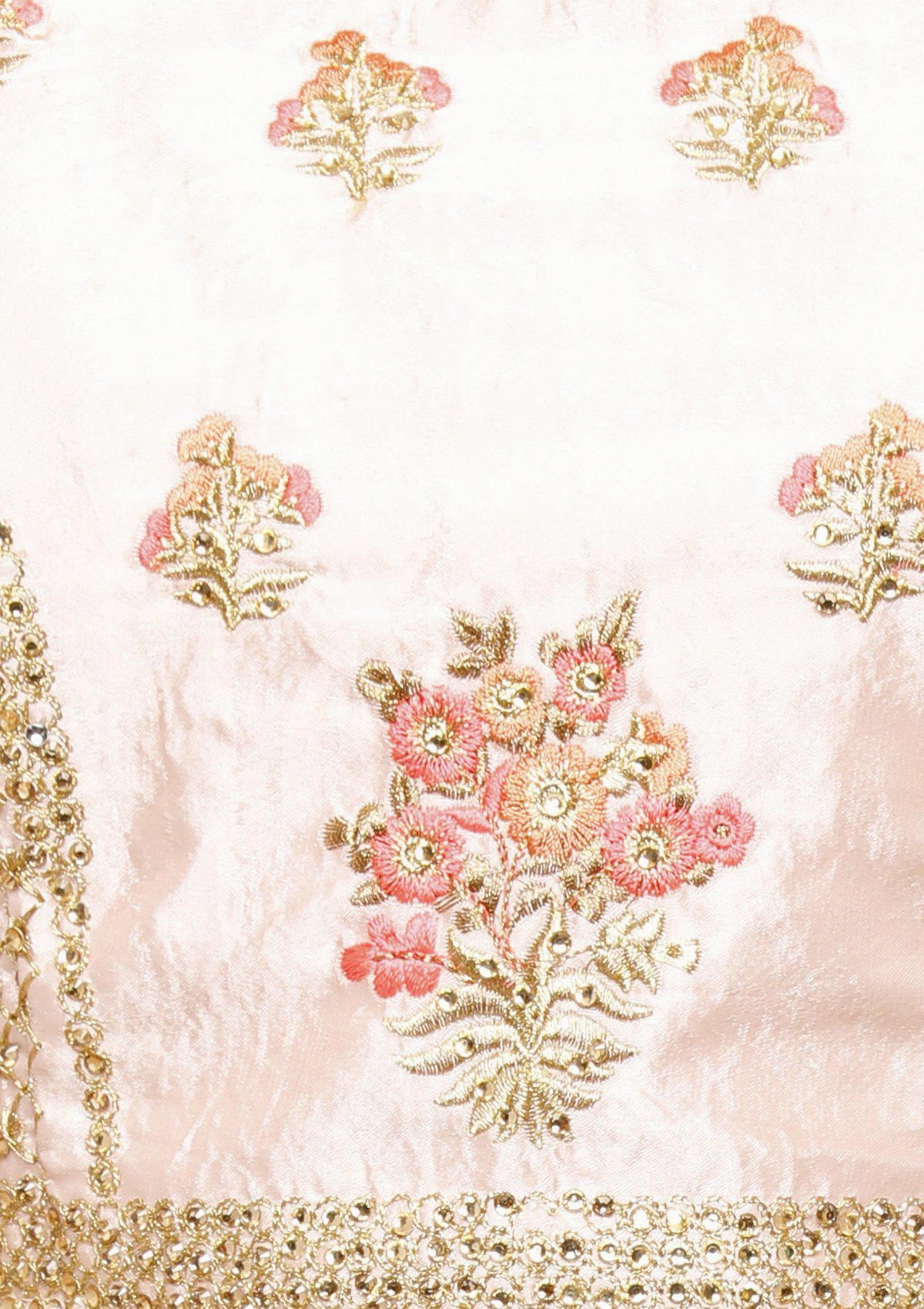 Peach and Pink Silk Semi Stitched Lehenga
