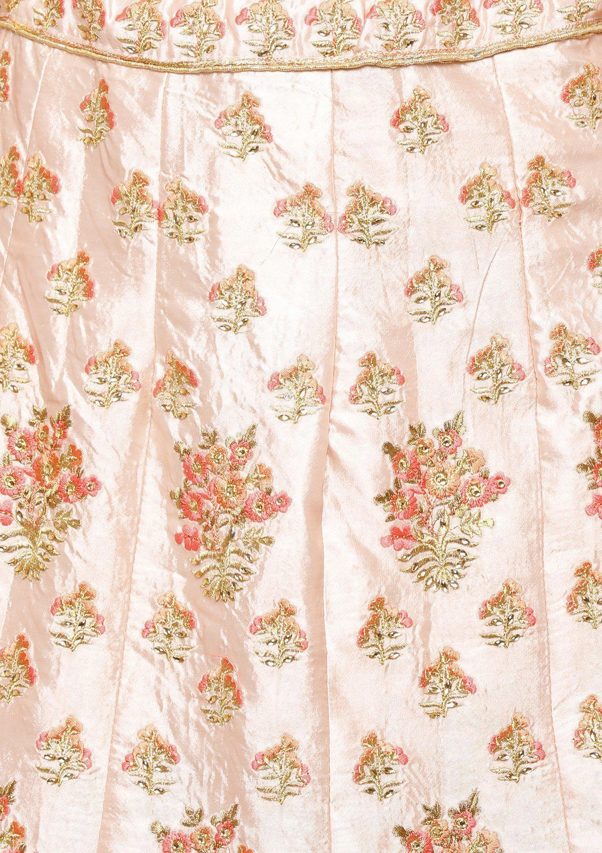Peach and Pink Silk Semi Stitched Lehenga