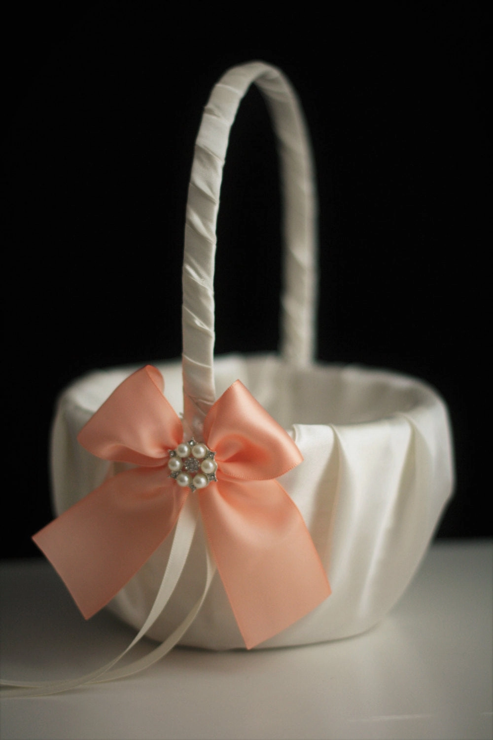 Peach Flower Girl Basket and Ring Bearer Pillow Set
