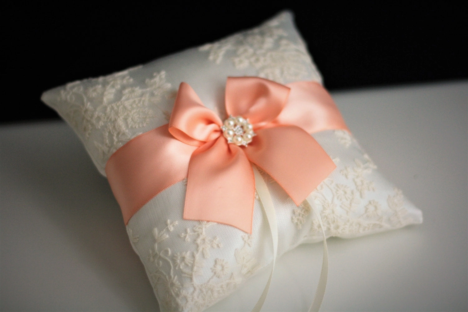 Peach Flower Girl Basket and Ring Bearer Pillow Set