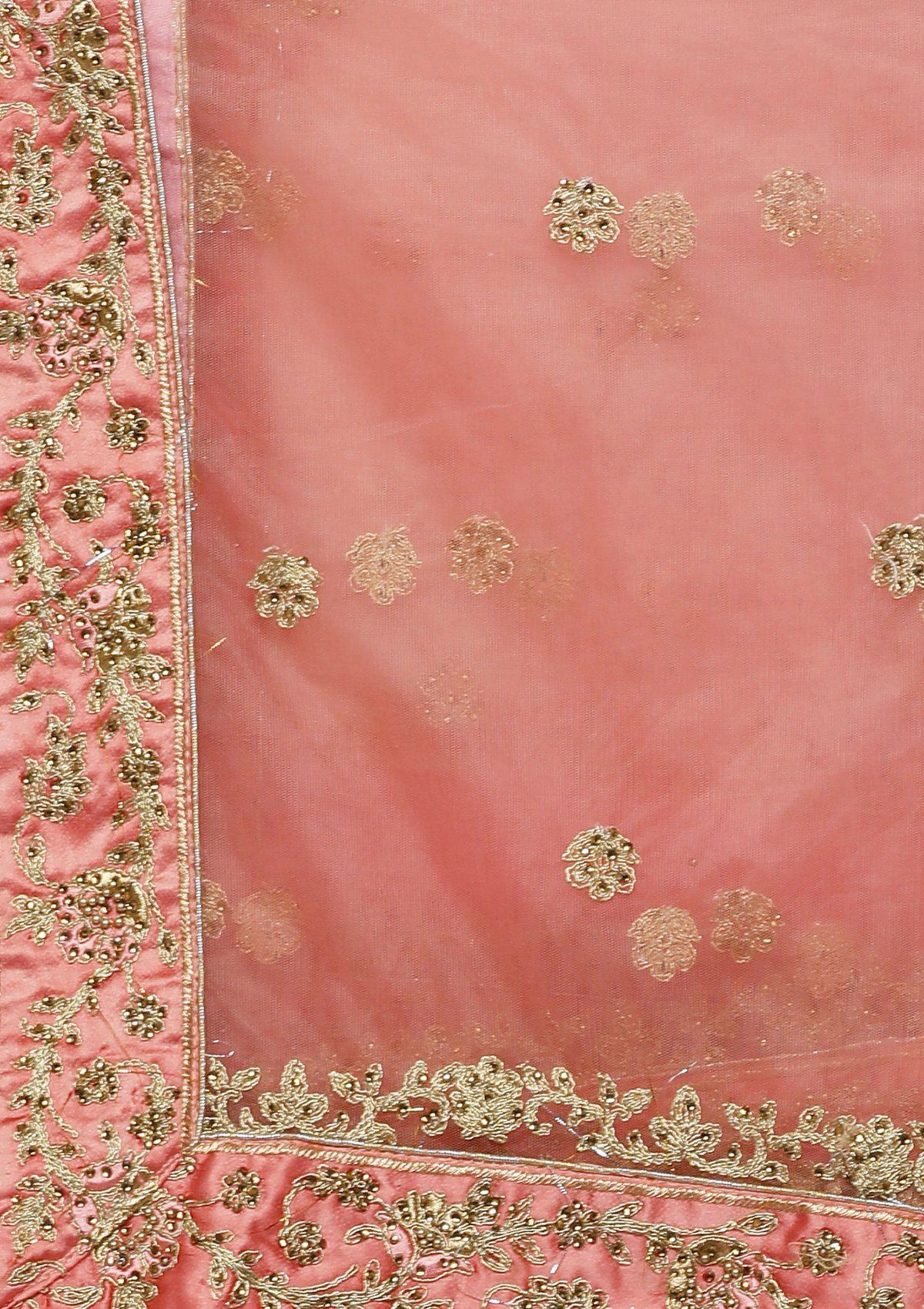 Peach Stone Work Silk Semi Stitched Lehenga