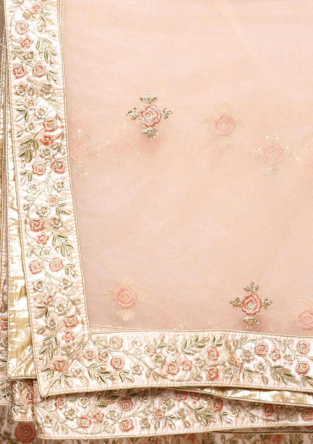 Peach Stone Work Tafetta Semi Stitched Lehenga
