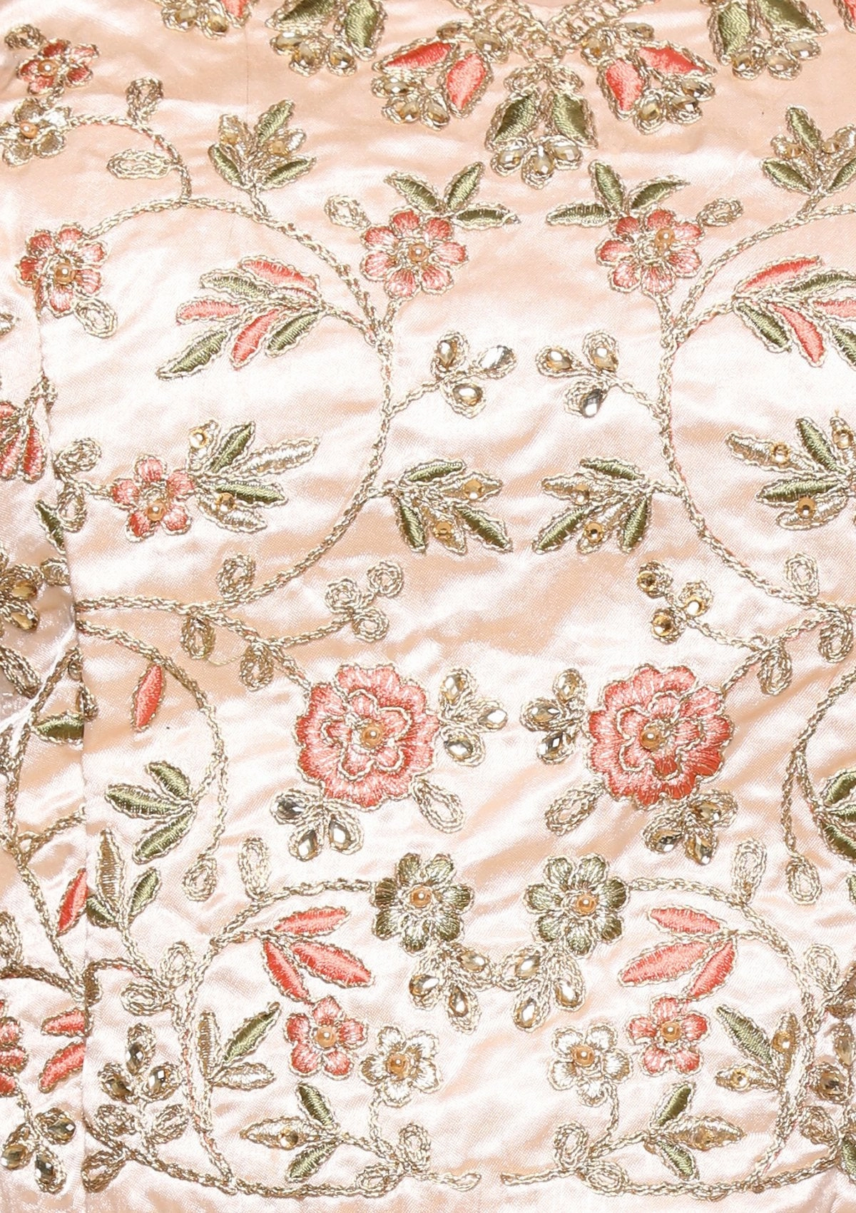 Peach Stone Work Tafetta Semi Stitched Lehenga