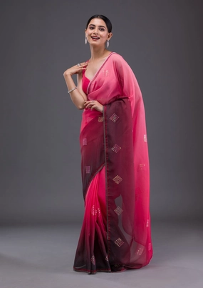Peach Swarovski Satin Saree