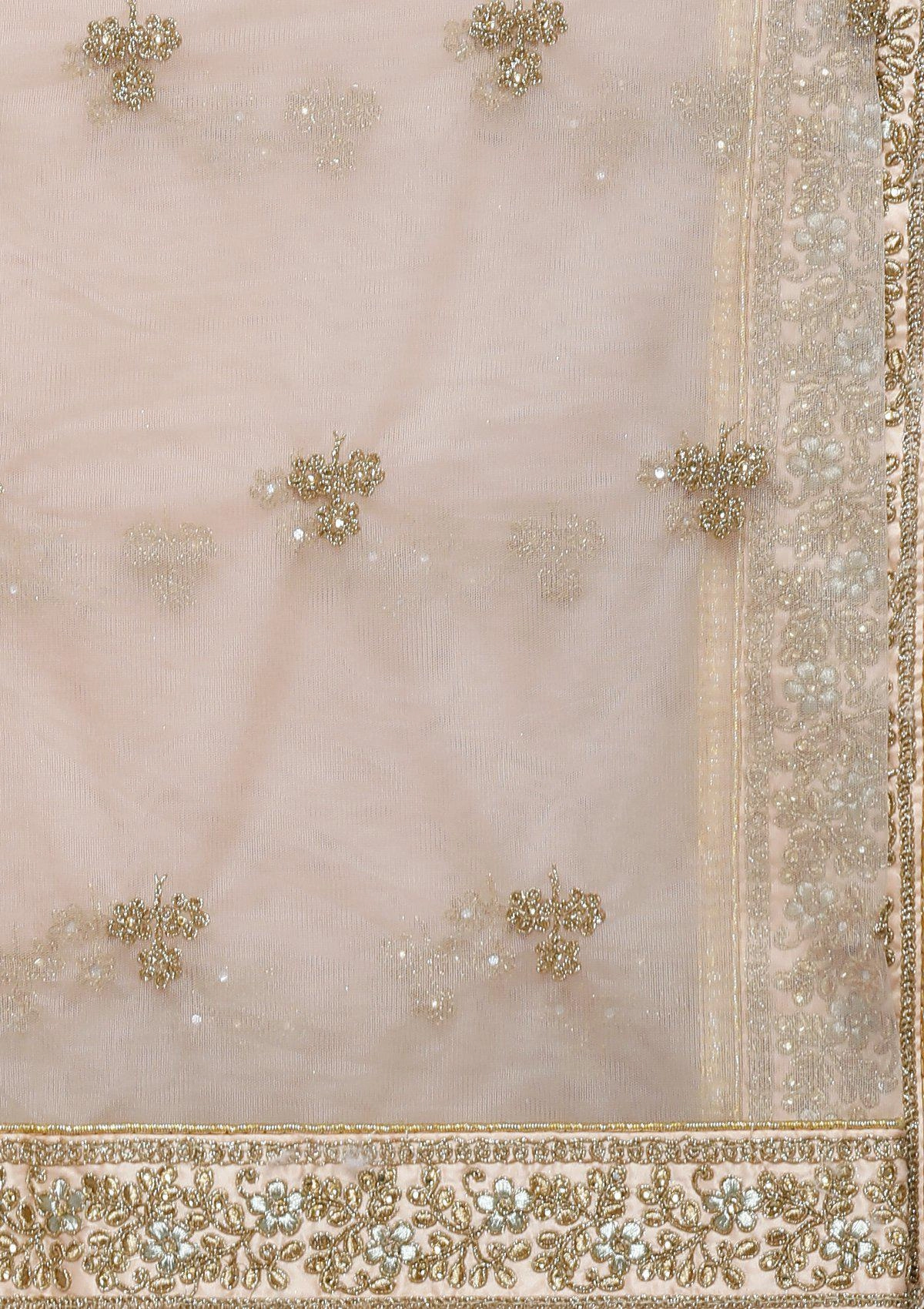 Peach Zariwork Silk Semi Stitched Lehenga