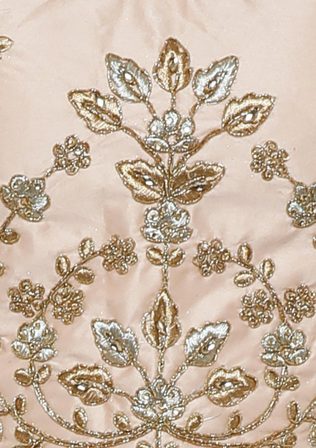 Peach Zariwork Silk Semi Stitched Lehenga