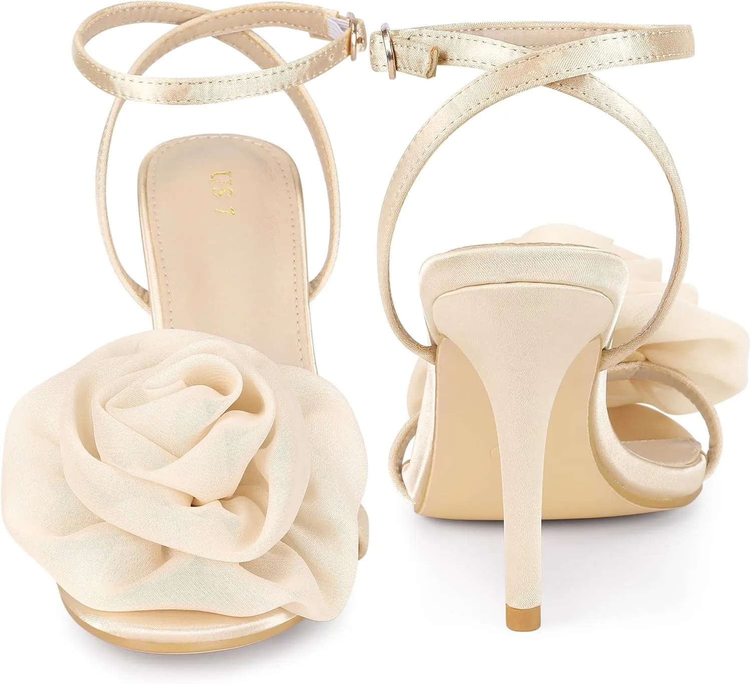 Perphy Flower Heels Satin Stiletto High Heel Sandals for Women