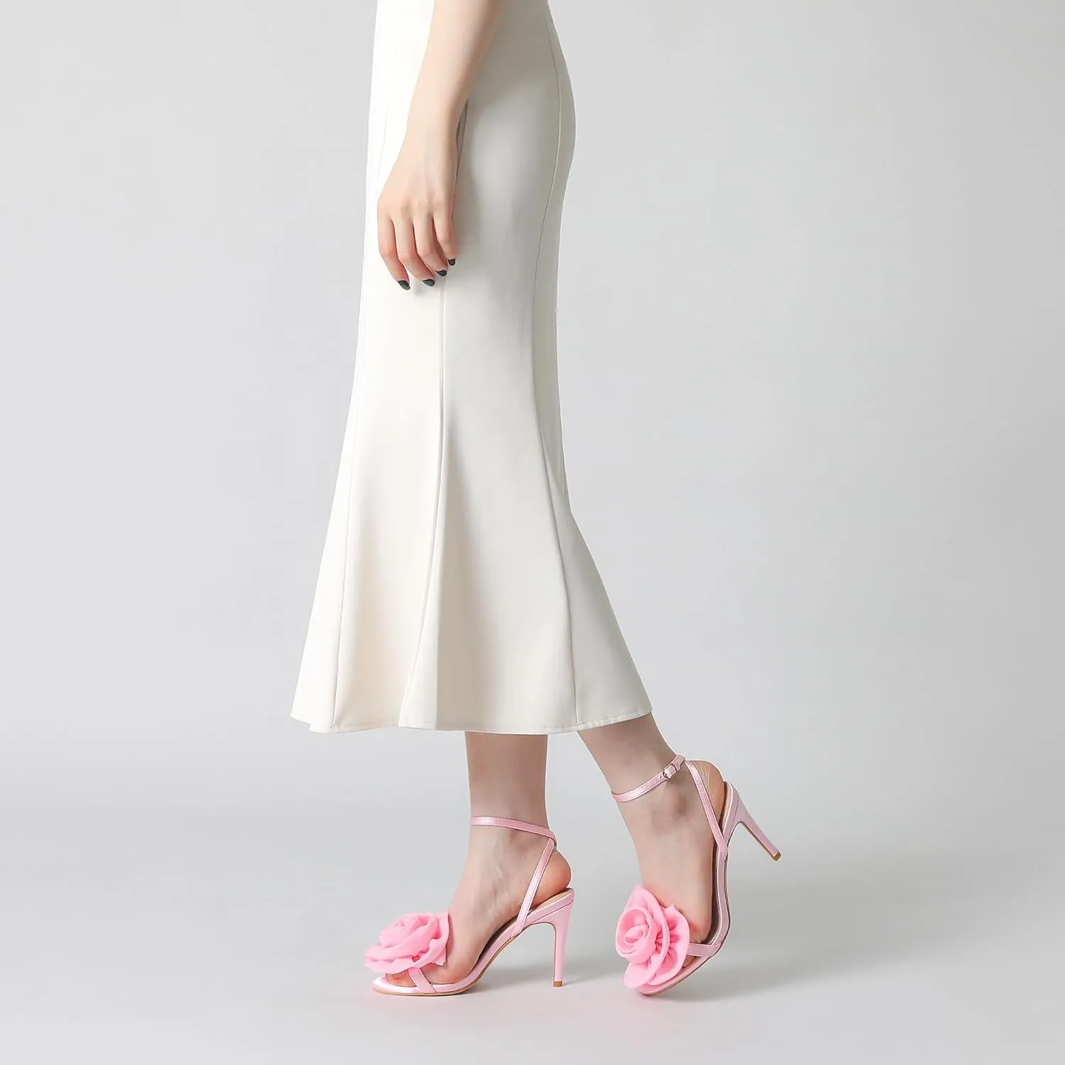 Perphy Flower Heels Satin Stiletto High Heel Sandals for Women