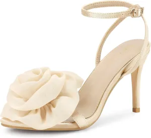 Perphy Flower Heels Satin Stiletto High Heel Sandals for Women