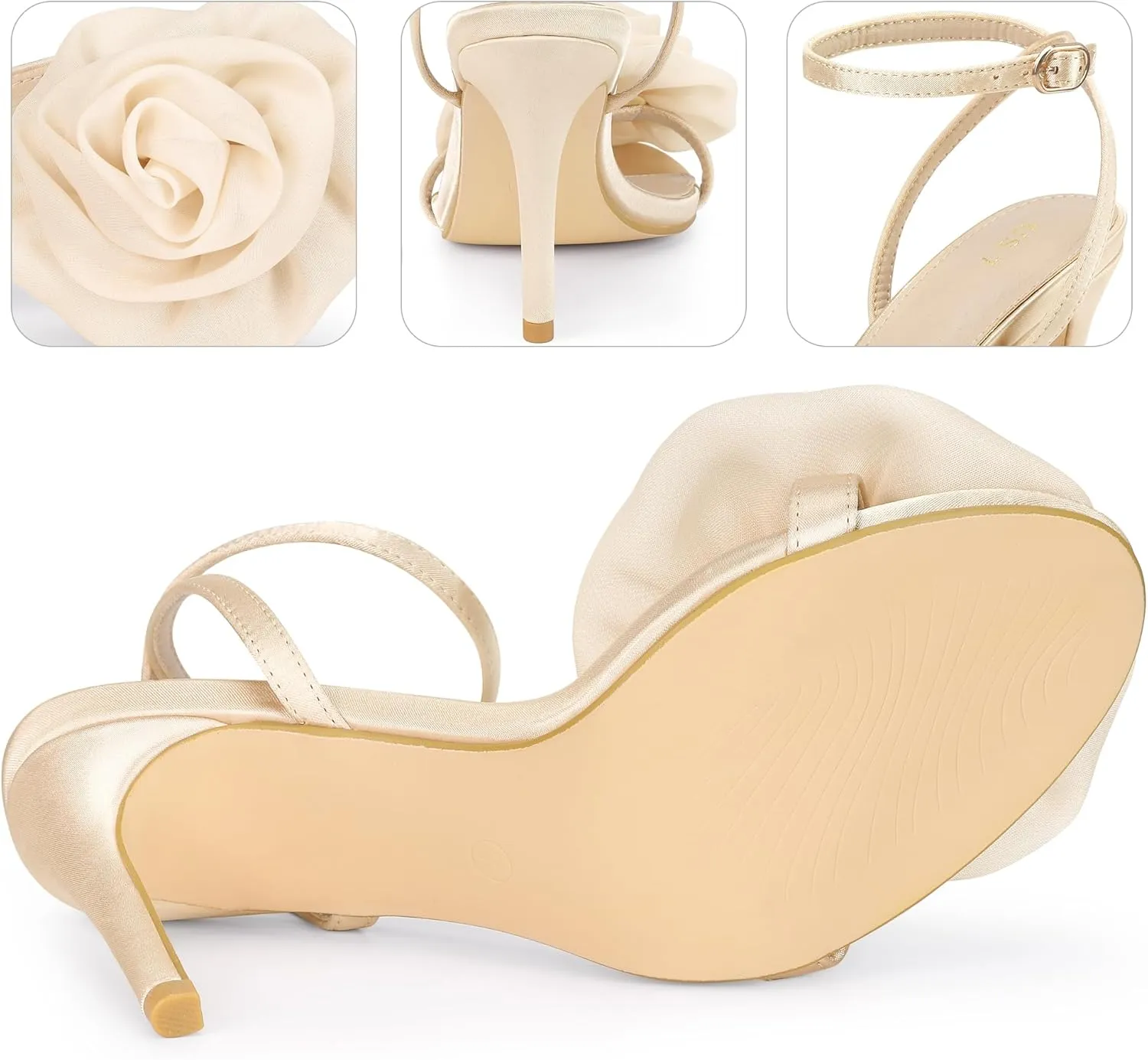 Perphy Flower Heels Satin Stiletto High Heel Sandals for Women