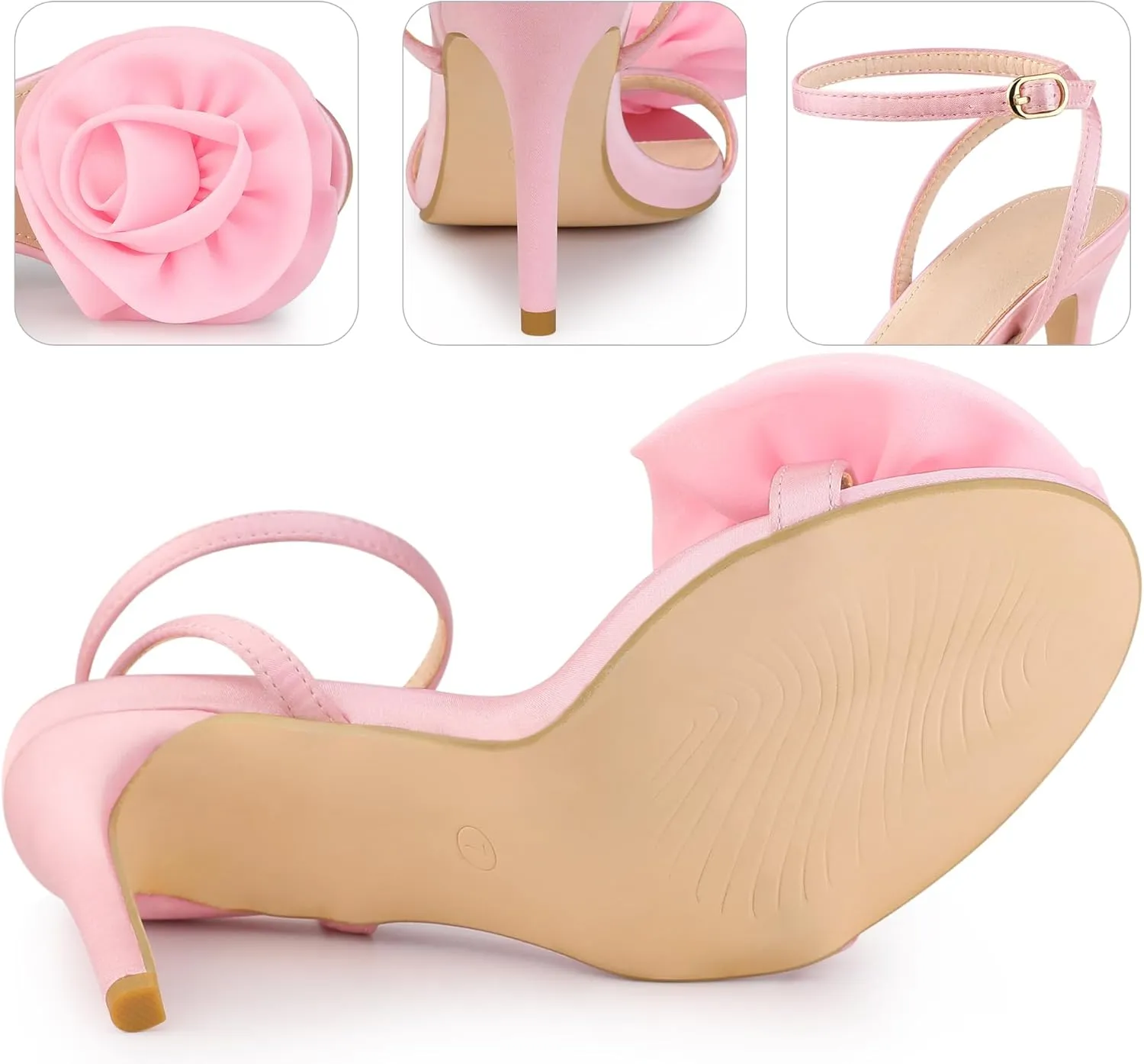 Perphy Flower Heels Satin Stiletto High Heel Sandals for Women