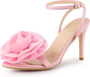 Perphy Flower Heels Satin Stiletto High Heel Sandals for Women