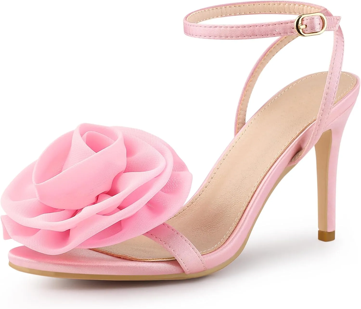 Perphy Flower Heels Satin Stiletto High Heel Sandals for Women