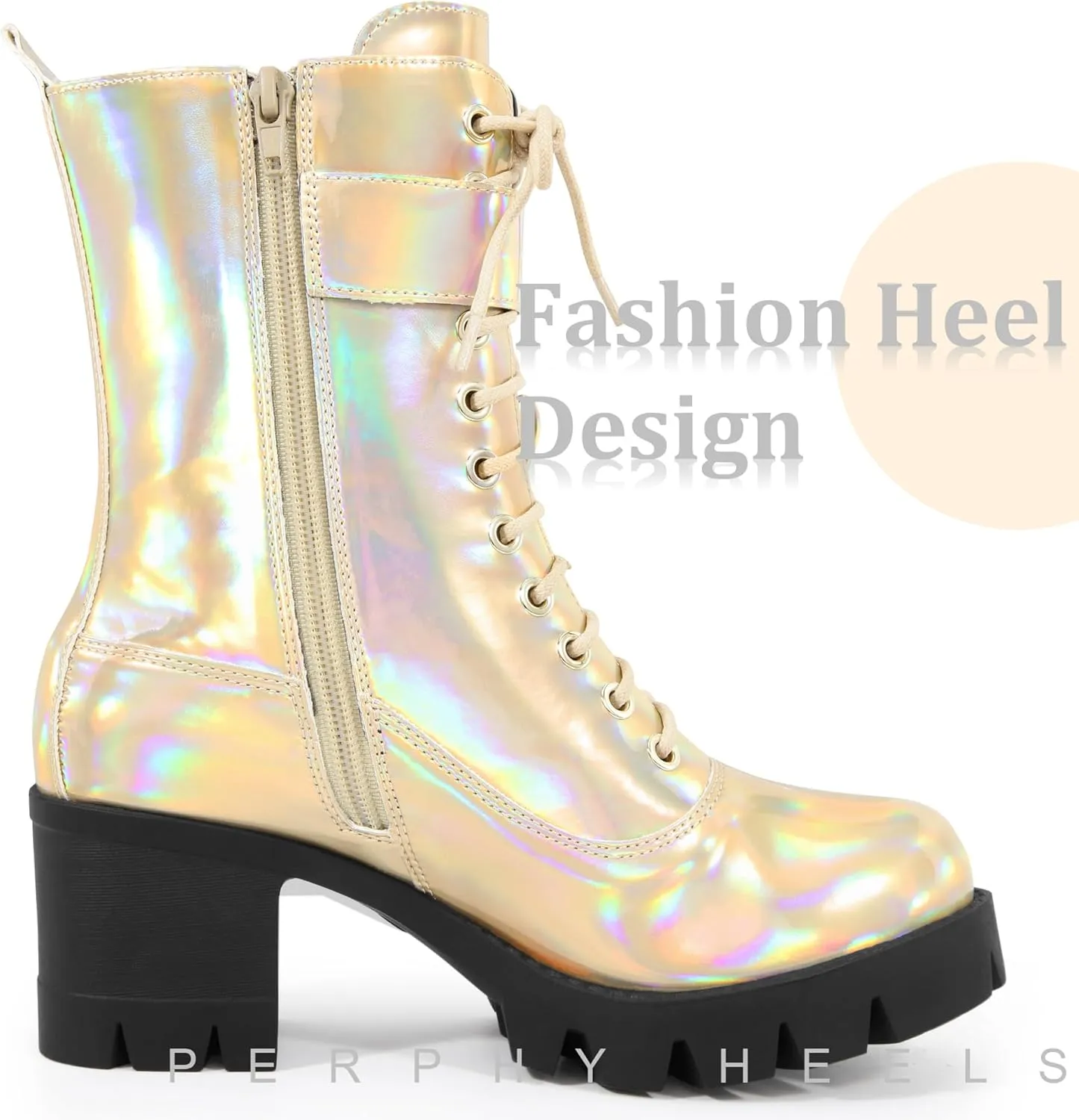 Perphy Platform Lace Up Round Toe Chunky Heel Combat Boots for Women