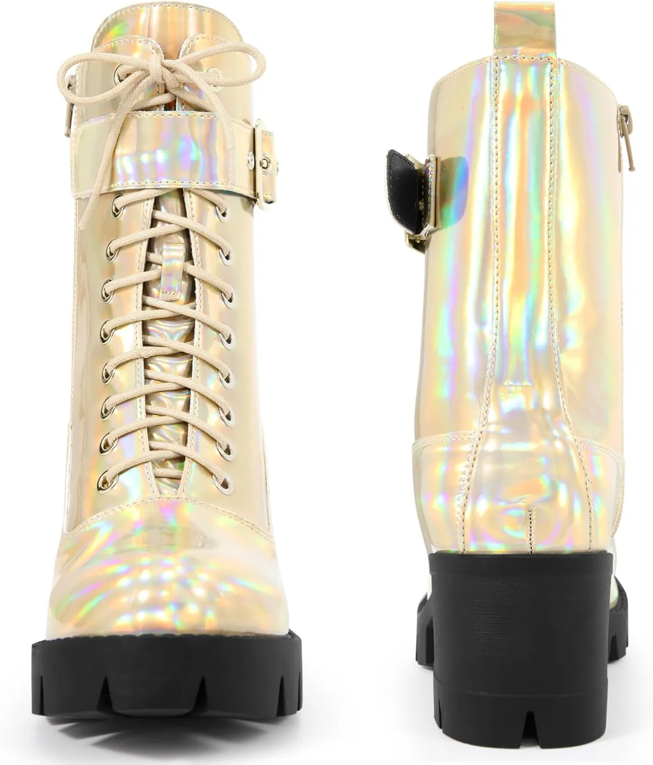 Perphy Platform Lace Up Round Toe Chunky Heel Combat Boots for Women