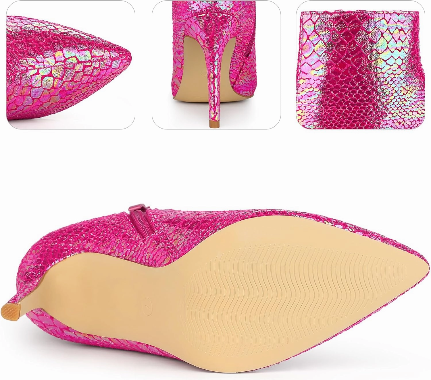 Perphy Snakeskin Printed Metallic Boots Pointed Toe Stiletto Heel Ankle Boots for Women