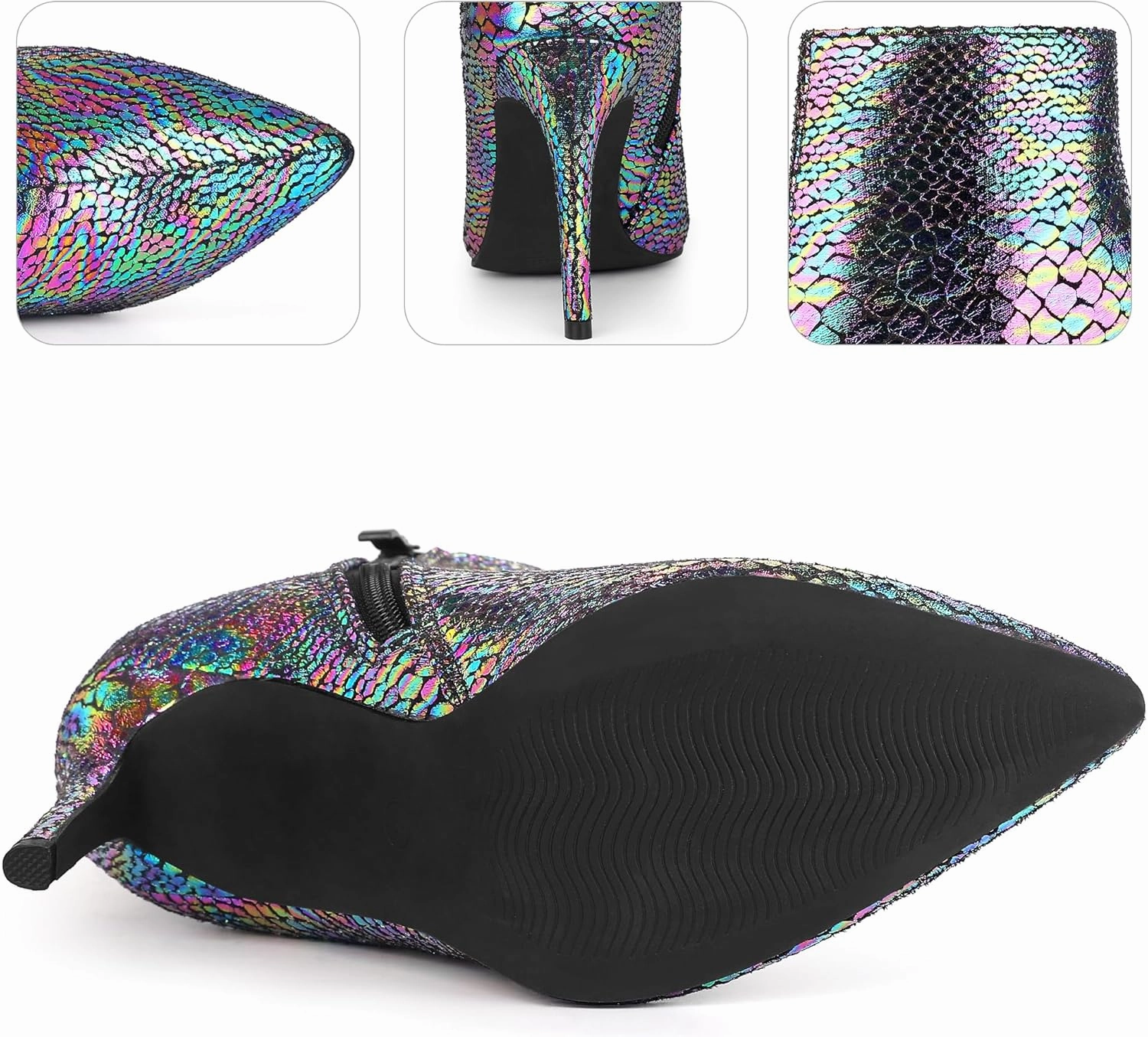 Perphy Snakeskin Printed Metallic Boots Pointed Toe Stiletto Heel Ankle Boots for Women
