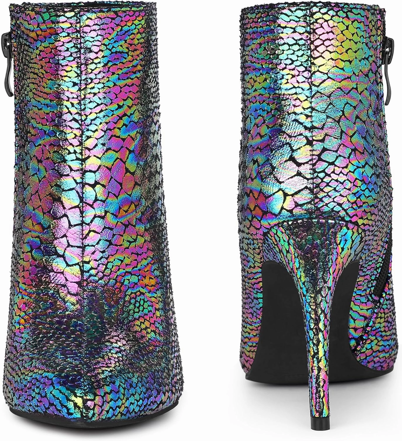 Perphy Snakeskin Printed Metallic Boots Pointed Toe Stiletto Heel Ankle Boots for Women