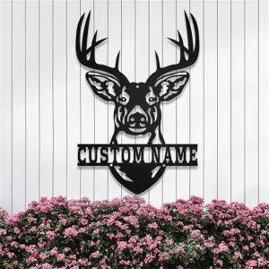 Personalized Deer Head Metal Wall Art,Custom Deer Hunter Last Name Signs for Home,Deer Hunting Monogram Wall Decor,Outdoor Signs,Metal Wall Decor,Funny Housewarming Gifts 8-22"