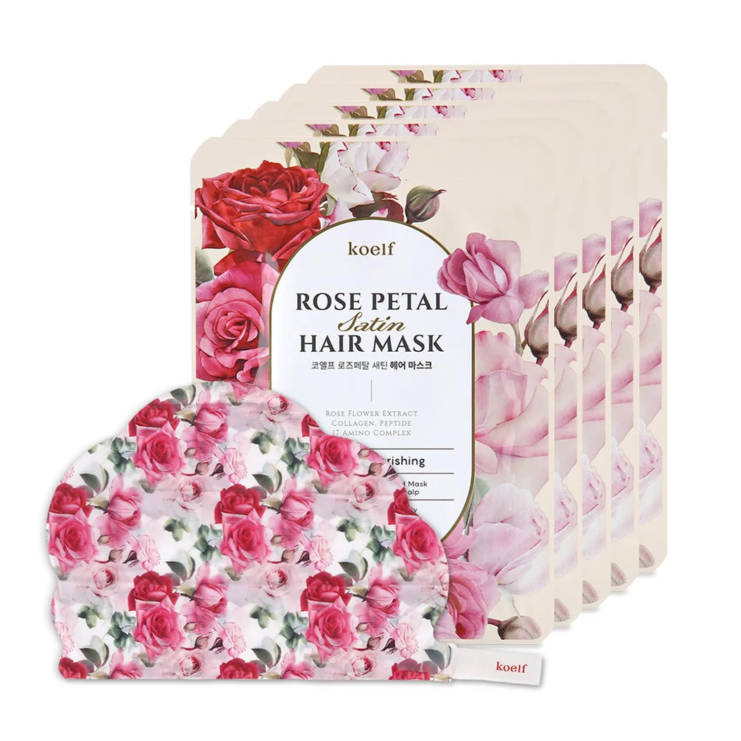PETITFEE Rose Petal Satin Hair Mask - Intensive Nourishing & Repairing Cap Mask for Silky, Moisturizing Hair, Strengthens Scalp, Rose Essence Treatment (5ea)