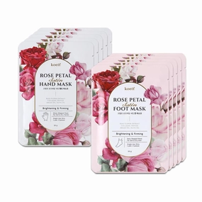 PETITFEE Rose Petal Satin Foot & Hand Mask10pairs (5ea/5ea) - Intensive Nourishing Socks & Gloves Mask, Skily, Smooth Hand, Foot, Repairing Masks