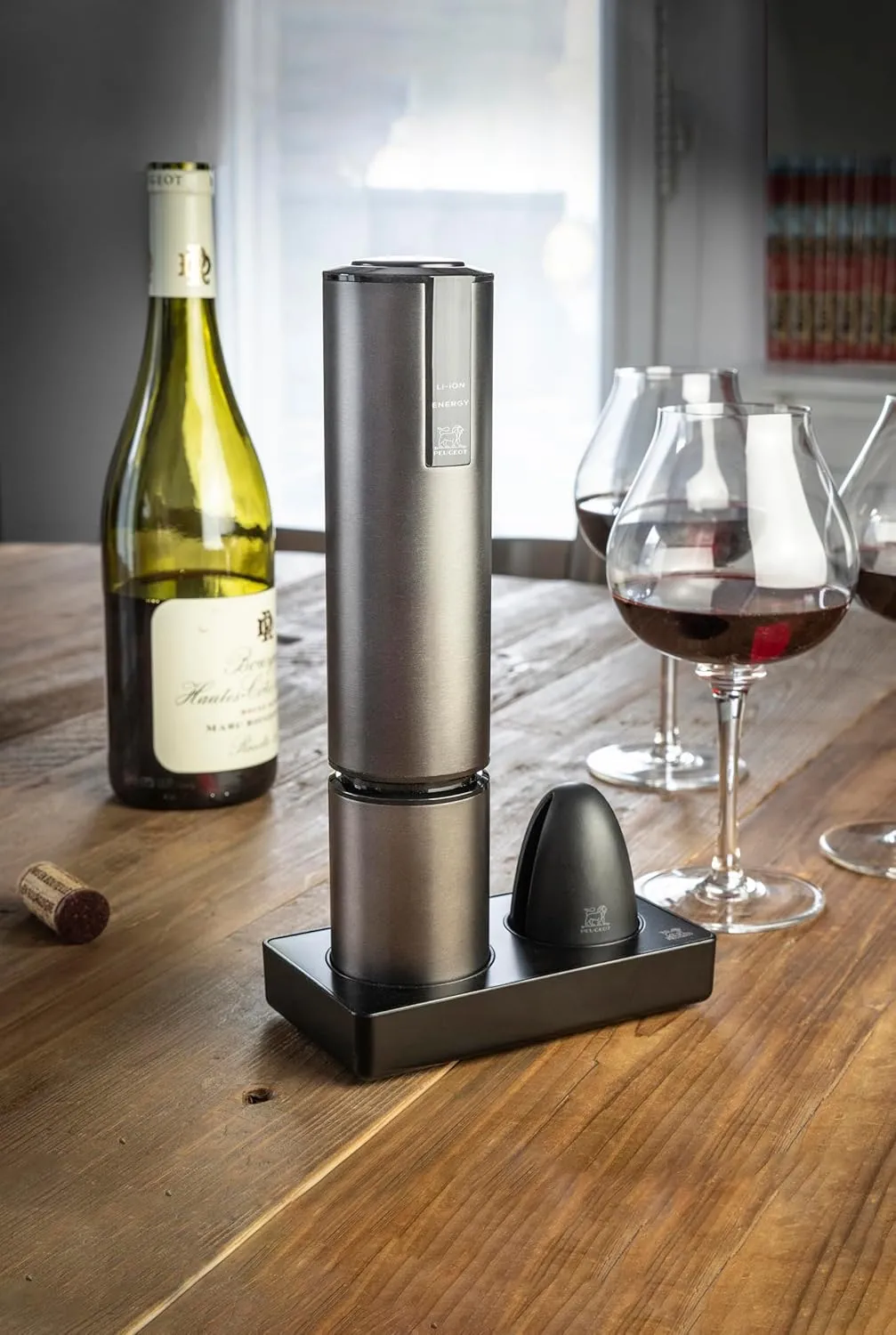Peugeot Elis Touch Rechargeable Electric Corkscrew With Foil Cutter, Carbone