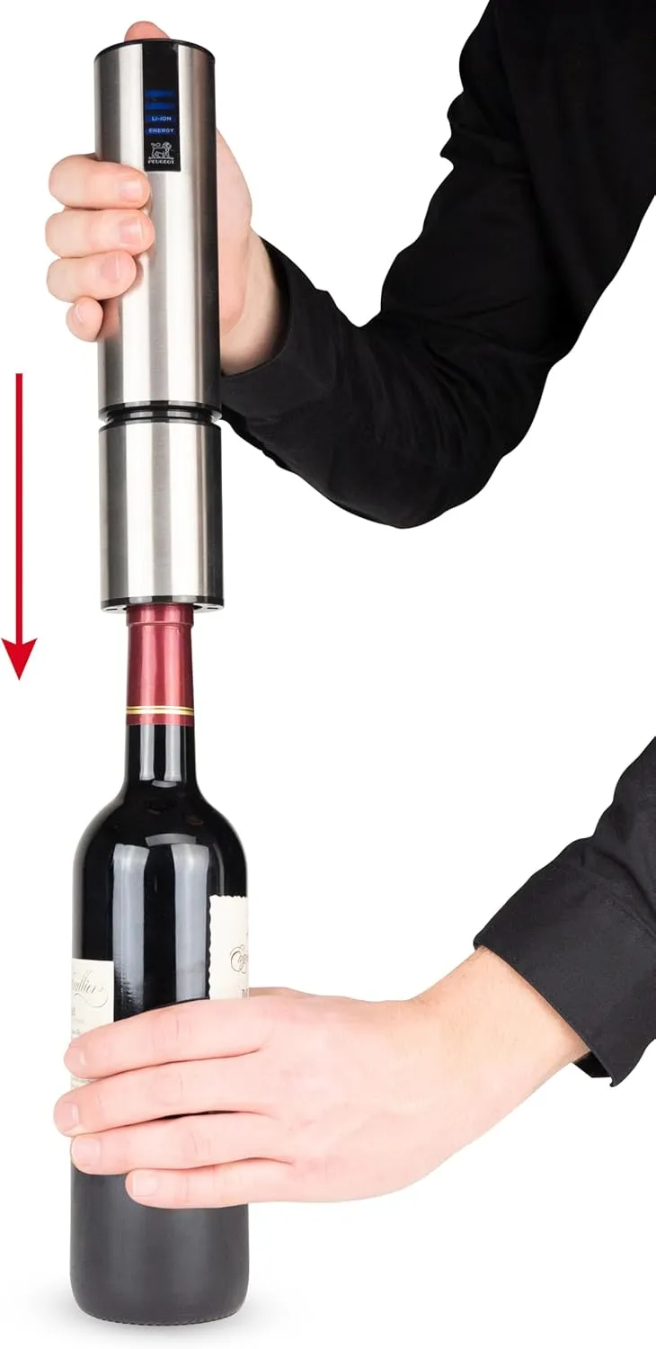 Peugeot Elis Touch Rechargeable Electric Corkscrew With Foil Cutter, Stainless Steel