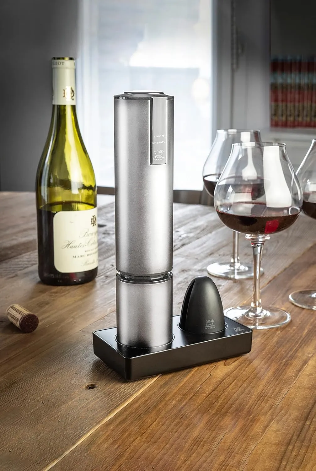Peugeot Elis Touch Rechargeable Electric Corkscrew With Foil Cutter, Stainless Steel