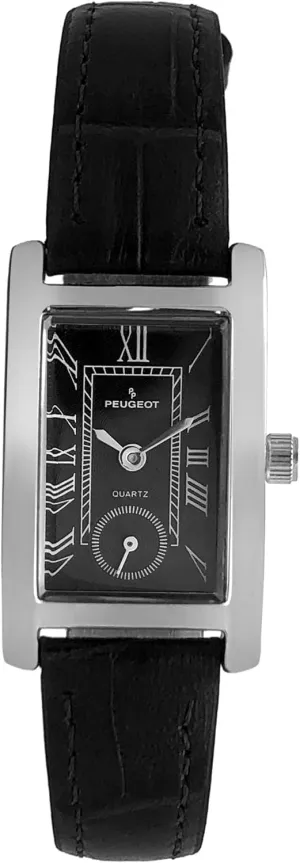 Peugeot Women Contour Tank Shape Case Watch with Roman Numerals, Remote Sweep & Genuine Leather Band