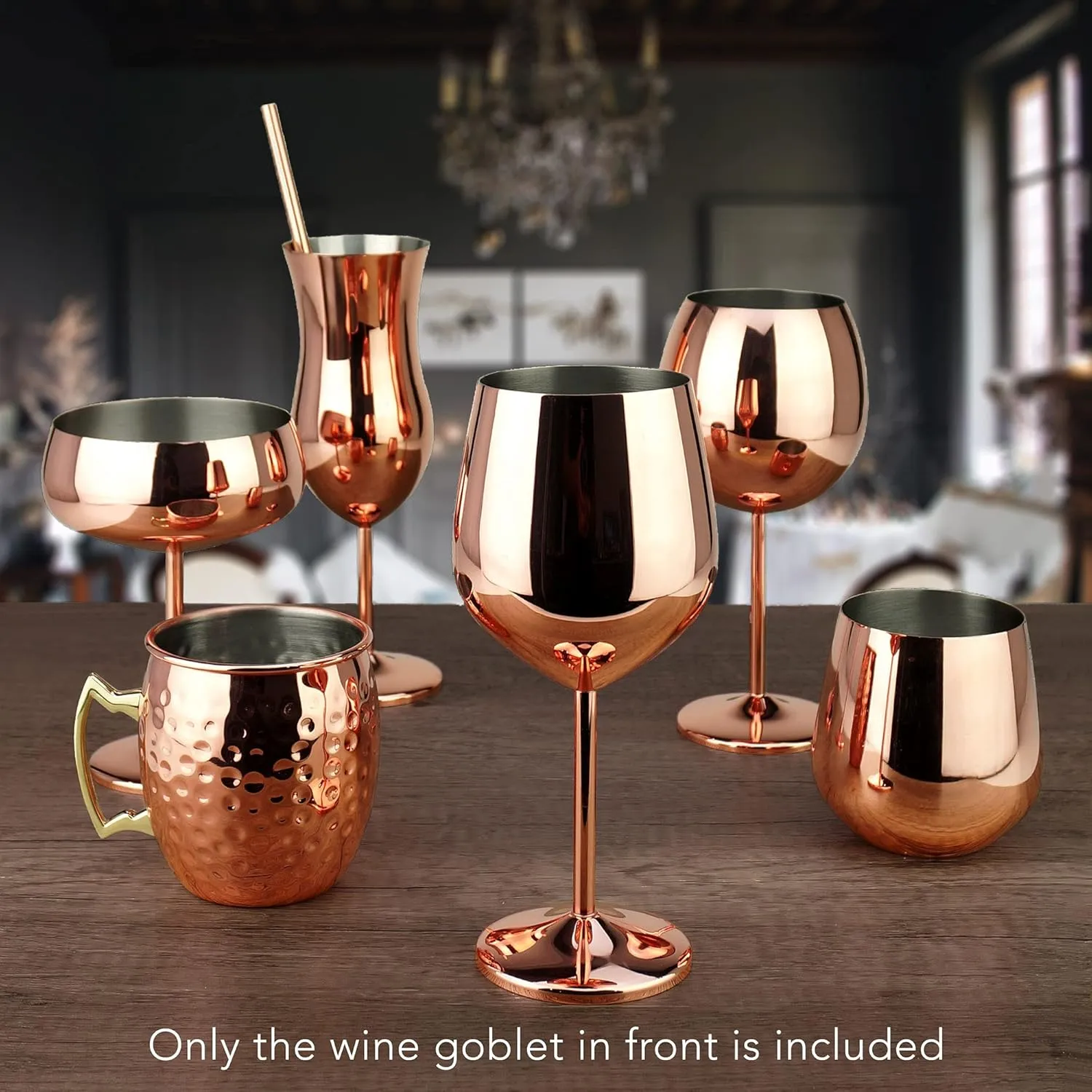 PG Copper/Rose Gold Stem Stainless Steel Wine Glass Set 4-18.5 oz