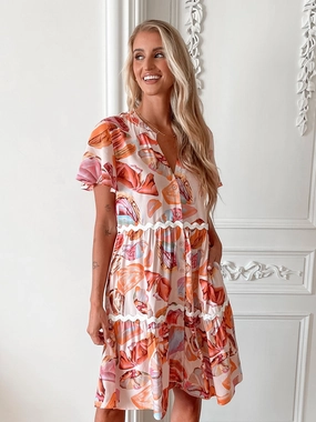 Pheodora Dress - Peach Print