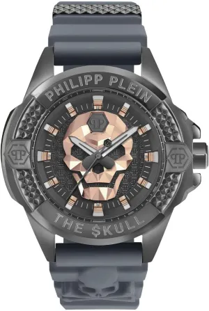 Philipp Plein The $Kull Collection Luxury Mens Watch Timepieces with a Grey Strap and Dial Featuring a Gun Case