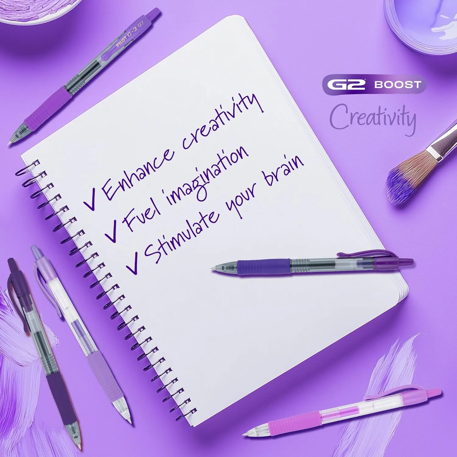 Pilot, G2 Premium Gel Roller Pens, G2 Boost Purples Pack, The Colors of Creativity, 8 Pack Pouch, Fine Point 0.7 mm, Assorted