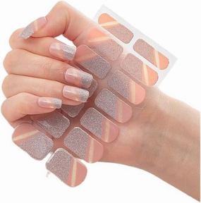 Pink Glitter Silver Gold Stripes Line French Negative Space Nail Wrap Sticker Dq 40 Nail Wraps Art Stickers Manicure Supplies for Women for Home Nails Full Long Lasting Easy Apply and Remove