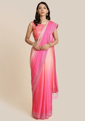 Pink Swarovski Satin Designer Saree
